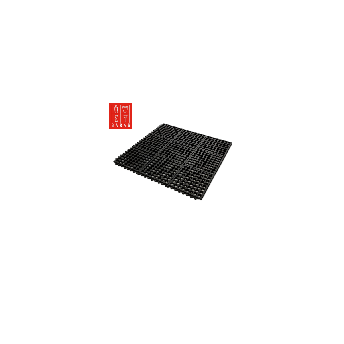 Black Interlocking Anti-Fatigue Rubber Mat 90x90cm