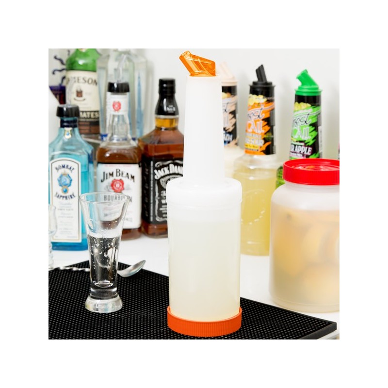 Store 'N Pour White Container with Orange or Blue Spout and Cap, (1Qt./1.1l)