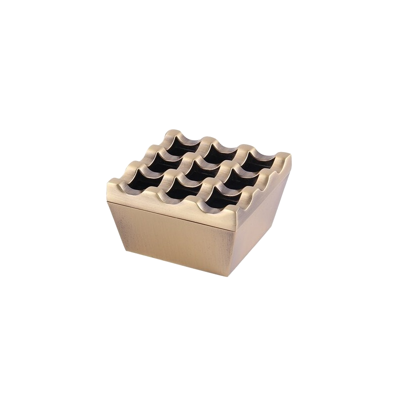 Brass Windproof Ashtray – Square 9-Hole Heavy Ashtray