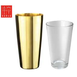 2 Pieces Set of Gold Plated Boston shaker plus Boston Bar Shaker Glass, (28oz/80cl) & (16oz/50cl)