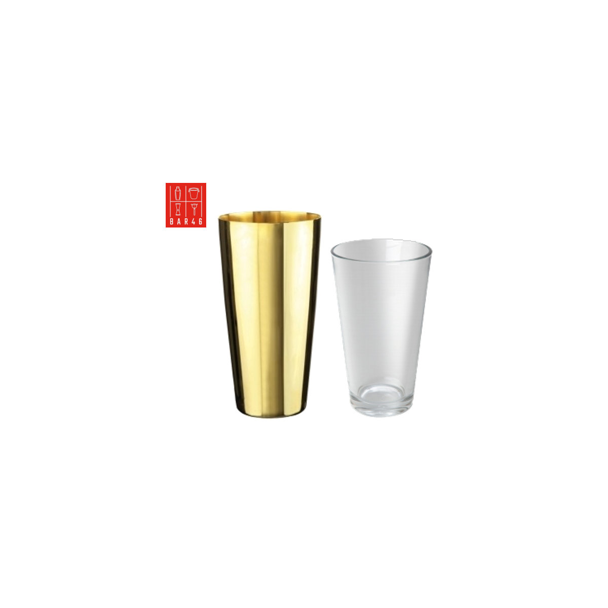 2 Pieces Set of Gold Plated Boston shaker plus Boston Bar Shaker Glass, (28oz/80cl) & (16oz/50cl)