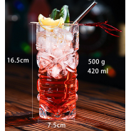 Glass Tiki Mug 420ml Face Design | Durable Cocktail Glass