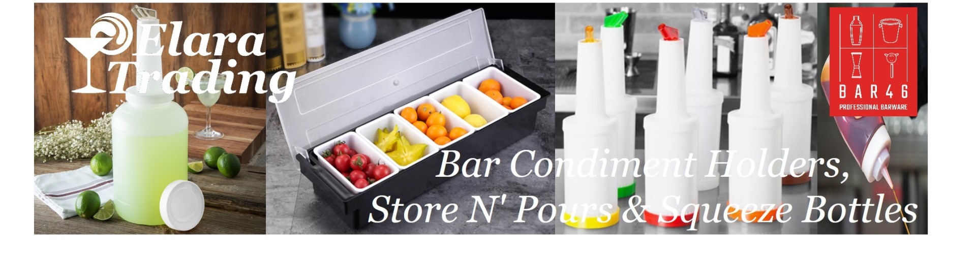 Bar Condiment Holders, Store N' Pours & Squeeze Bottles